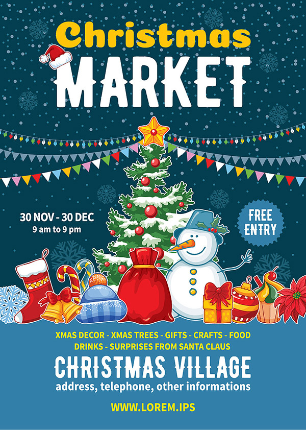 彩绘圣诞集市海报矢量素材