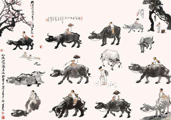 水墨水牛牧童